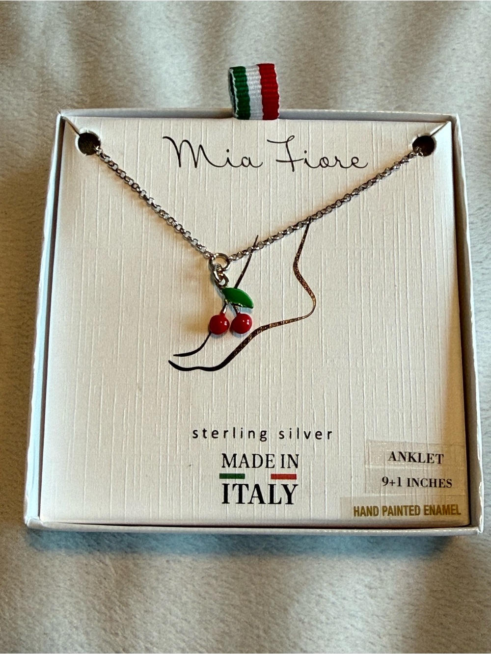 Mia Fiore Sterling Silver Red Cherry Anklet NIP